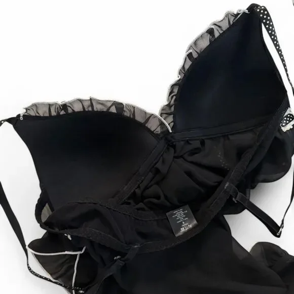 Black lace sheer babydoll top | Y2K Polka dots | Outerwear or Lingerie | S - Picture 7 of 8